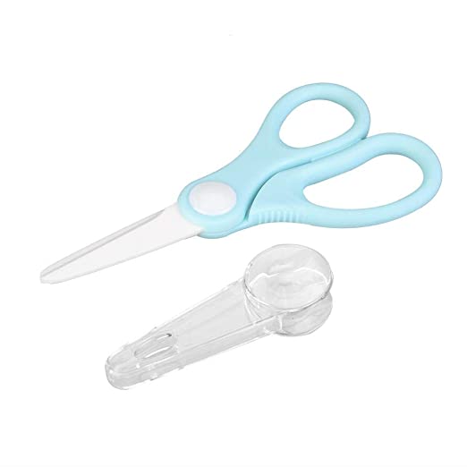 Fdit Portable Ceramic Baby Food Scissors Shears With Cover (Blue)