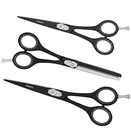Hairdressing Barber Salon Scissors Razors Edge 6",and 5 "Thinning Scissors 6",Professional Cutting Scissors / Shears Ice Tempered Stainless Steel Reinforced with Black Coating to Resist Tarnish and Rust,