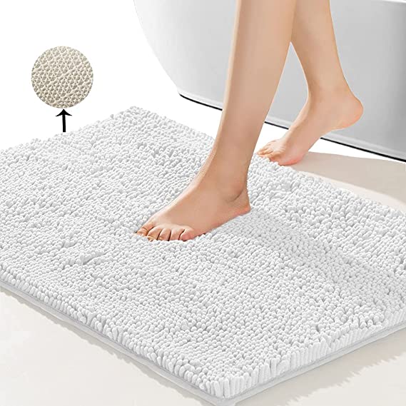 SONORO KATE Bathroom Rug,Non-Slip Bath Mat,Soft Cozy Shaggy Durable Thick Bath Rugs for Bathroom,Easier to Dry, Plush Rugs for Bathtubs,Rain Showers and Under The Sink (White, 32"×20")