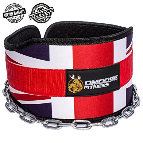 Premium Dip Belt with Chain by DMoose Fitness - 36" Heavy Duty Steel Chain, Comfort Fit Neoprene, Double Stitching - Maximize your Weightlifting & Bodybuilding Workouts with Durable Dipping Belt