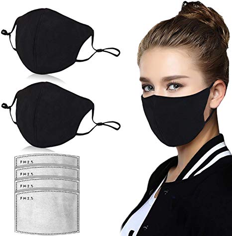 2 Pcs Anti Air Pollution Smoke Mask with 4 replaceable Carbon Filters Washable and Reusable Face Protection