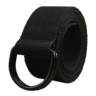 Mens & Womens Canvas Belt with Black D-ring 1 1/2" Wide Extra Long Solid Color