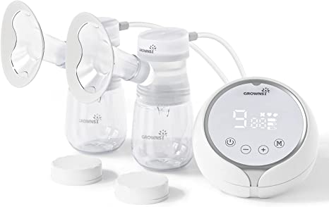 GROWNSY Breast Pump, Double Electric Breast Pump, Pain Free Strong Suction Power Breast Pumps, Portable Anti-Backflow, Ultra Quiet with LED Display, 2 Modes & 9 Levels - 27mm