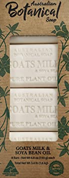 Australian Botanical Soap Goats Milk and Soya Bean Oil Triple-Milled, 8 Bars