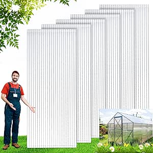 Tatuo 6 Pack Polycarbonate Greenhouse Panels Polycarbonate Sheets Twin-Wall Roof Panels Waterproof UV Protected Clear Corrugated Plastic Roofing for Greenhouse Replacement (2' X 8' X 0.16'')