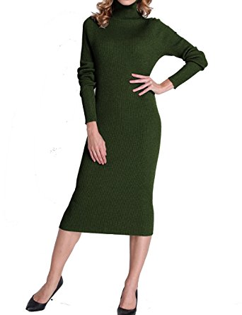Firpearl Women's Ribbed Turtleneck Long Sleeve Maxi Long Sweater Dress