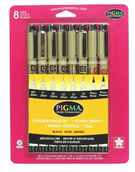 Sakura 30067 8-Piece Pigma Micron Graphic and Brush Pen Set Black