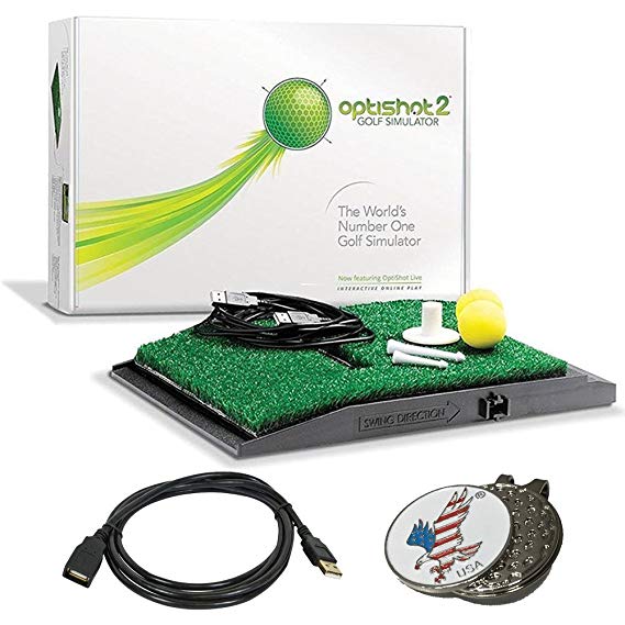 Optishot 2 Golf Simulator (Mac & PC) Bundle | Includes One (1) 15ft USB Extension Cable and 1 American Eagle Golf Ball Marker