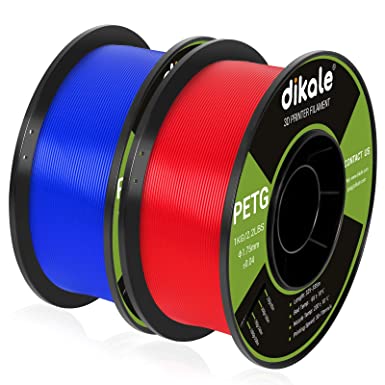 Dikale PETG 3D Printer Filament 1.75mm No Tangle, Net Weight 2.2lbs per Spool (1kg), 2 Packs, Red and Blue