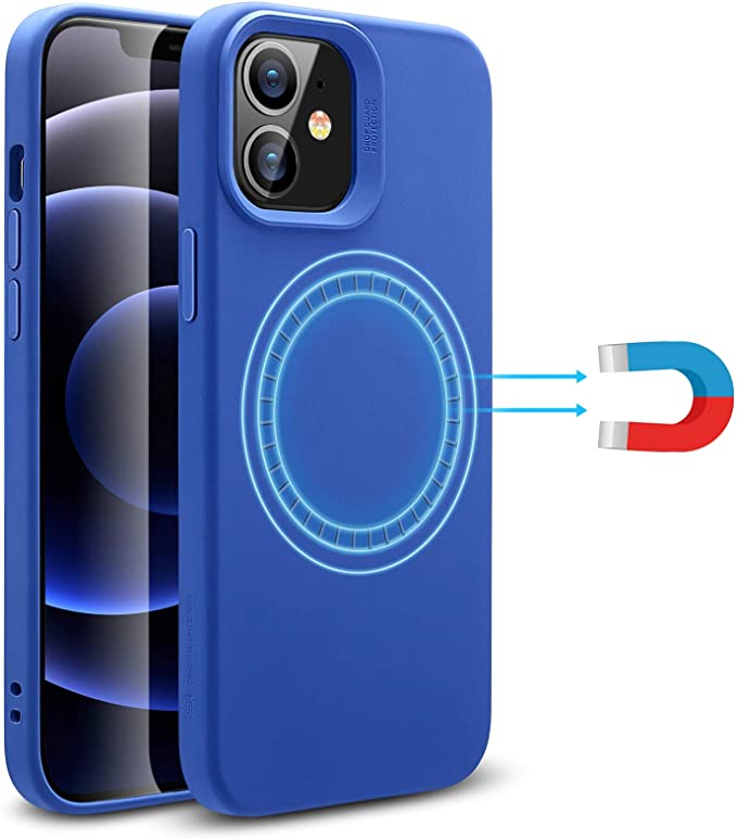 ESR Soft Case Compatible with iPhone 12 Mini [HaloLock Magnetic Wireless Charging] [Silicone Rubber Case] Cloud Series – Blue