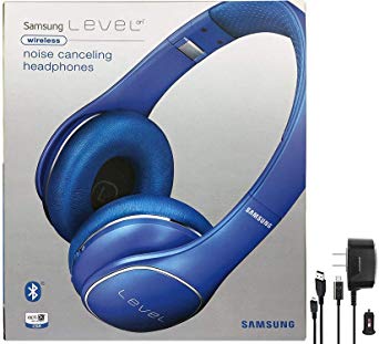 Samsung Level On Wireless Noise Canceling NFC Blue Headphones Universal Bluetooth - with Wall/Car Charger - (Renewed)