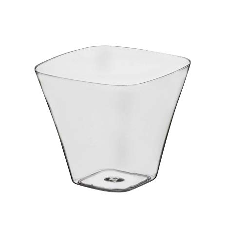 Party Essentials Miniware Hard Plastic 3.5 Oz. Curved Square Appetizer and Dessert Mini Cups, Curved Square Mini Cups, Pack of 40