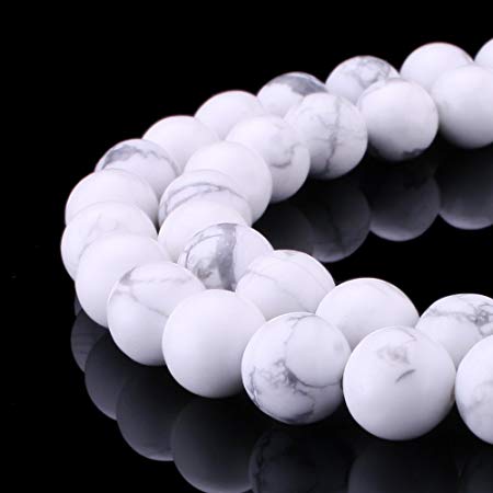 jennysun2010 Natural White Howlite Gemstone 4mm Smooth Round Loose 90pcs Beads 1 Strand for Bracelet Necklace Earrings Jewelry Making Crafts Design Healing