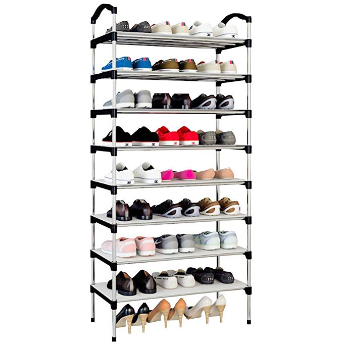 Rerii Shoe Rack, 8 Tiers Shoe Tower Organizer Cabinet Shelf, Each Tier with 4 Iron Pipes and Non-Woven Fabric, Men Women Kids Shoes Boots Racks 23.6 x 11 x 53.5 Inches