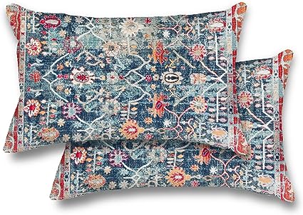 Snycler Set of 2 Turkish Persian Vintage Retro Blue Red Style Boho Pillow Covers Without Insert 12'x20' Pillow Case for Home Decorative Cushion Cover Men Women Boy Girl Room Cushion Cover for Home