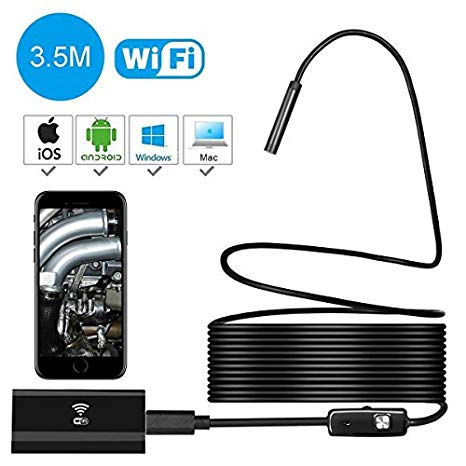 WiFi Borescope Wireless Endoscope EFUTONPRO HD 2.0 Megapixels Semi Rigid Hard Tube Inspection Snake Camera with 6 Adjustable Waterproof LED for Android,iPhone,Samsung,Tablet,PC,PAD 3.5m Cable