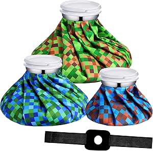 Nuanchu 3 Pieces Ice Bag for Injuries Reusable Ice Bags with Adjustable Wrap, Ice Pack for Cold and Hot Therapy and Pain Relief for Knee Leg Injury, 3 Sizes, 11 Inch, 9 Inch, 6 Inch (Mosaic,Green)