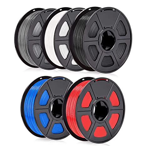 PLA 3D Printer Filament 1.75mm, SUNLU PLA Filament, Dimensional Accuracy  /- 0.02 mm, 1 kg Spool, PLA 1.75 (Black Grey White Blue Red)