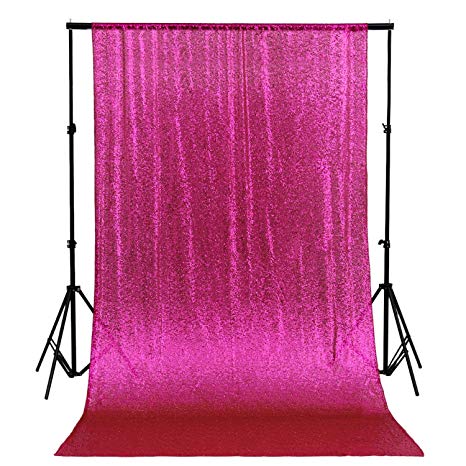 QueenDream 4ftx6.5ft Fuchsia Sequin Wedding Backdrop Sparkly Photography Backdrop for Wedding