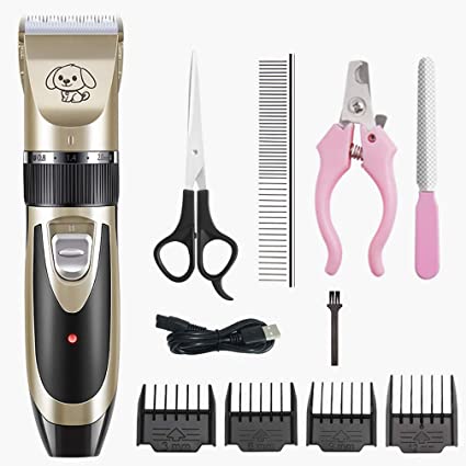 VASLON Rechargeable Pet Clipper, Professional Noiseless Pet Grooming Hair Remover Tool,Pets Cordless Dog Clippers Pet Electric Clipper Hairdressing Set Dog Shaving Charging Electric Machine Cleaning Supplies USB,Grooming Tool Comb Scissors(Upgraded) (Luxury)