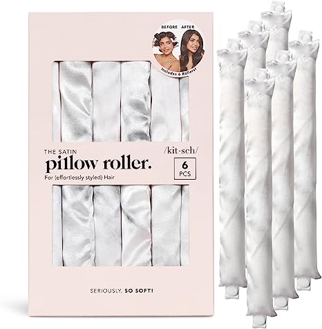 Kitsch Satin Pillow Rollers for Hair - Soft Hair Curlers | Foam Hair Rollers for All Hair Types | Pillow Curlers & Foam Curlers for Hair Styling | Heatless Foam Hair Curlers, 6pc (Marble)