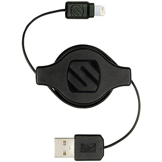 SCOSCHE I2R Strikeline Pro Retractable Charge and Sync Cable for Lightning Devices - Retail Packaging - Black