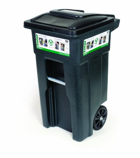 Toter 025532-R1GRS Residential Heavy Duty 2-Wheeled Trash Can with Attached Lid, 32-Gallon, Greenstone