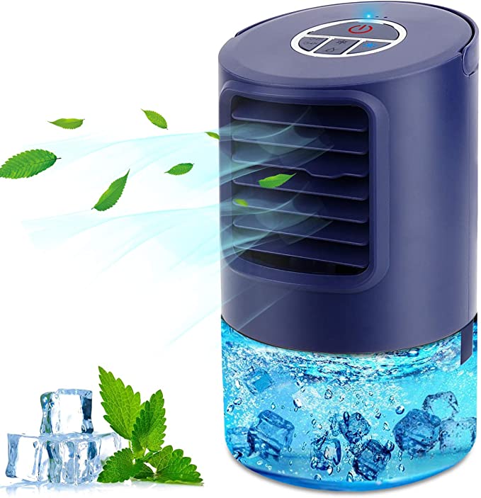 RenFox Air Conditioner Fan, Mini Air Cooler, Portable Personal 4 in 1 Air Circulator, Humidifier, 3 Speed Misting Fan, 7 LED Night Light and Timer, for Home & Office & Outdoor