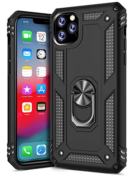 GREATRULY Ring Kickstand Phone Case for iPhone 11 Pro Max 6.5 Inch (2019),Heavy Duty Dual Layer Drop Protection iPhone 11 Pro Max Case,Hard Shell   Soft TPU   Ring Stand Fits Magnetic Car Mount,Black