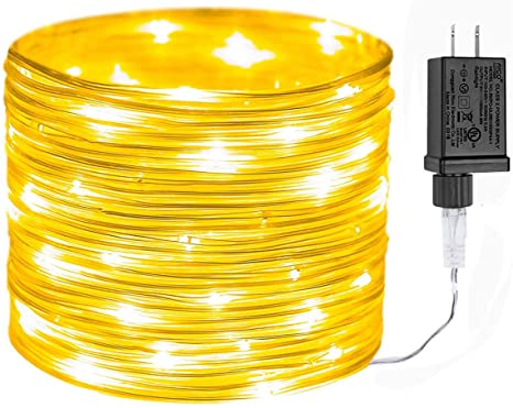 EShing 100 LED Rope Lights Outdoor String Lights Plug in, 33Ft 8 Modes Waterproof Tube Lights, Flexible LED Strip Lights Twinkle Fairy Lights for Tree Patio Garden Fence Roof Gazebo, UL Certified (Warm White)