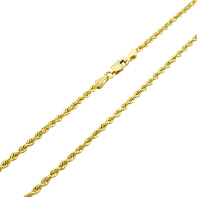 Nuragold 14k Yellow Gold 2mm Solid Rope Chain Diamond Cut Pendant Necklace, Mens Womens Lobster Lock 16" 18" 20" 22" 24" 26" 28" 30"