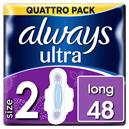 Always Ultra Long Sanitary Towels with Wings 48 Pads Super Absorbent, Neutralises Odours and Ultra Thin, Size 2