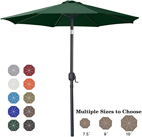 ABCCANOPY 7.5' Patio Umbrella Table Market Umbrella with Push Button Tilt for Garden, Deck, Backyard and Pool, 6 Ribs 13 Colors,Green