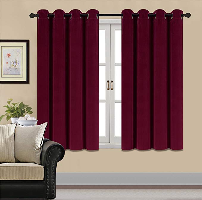 HCILY Blackout Velvet Curtains Red 63 Inch Thermal Insulated for Bedroom 2 Panels (W52'' x L63'', Burgundy)