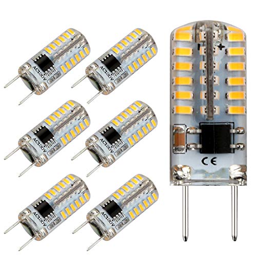 Reelco G8 LED Bulb Dimmable Mini 2.5Watt Daylight White 6000K 120V T4 G8 Base Bi-pin 20W Halogen Xenon Replacement, T4 JCD Type, Light Bulb for Kitchen Light (6-Pack)