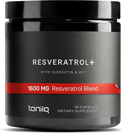 Resveratrol and Quercetin 1600mg Blend - with MCT Oil for Added Bioavailability - Ultra High Purity and 3rd Party Tested - Optimal NAD Supplement - 90 Capsules