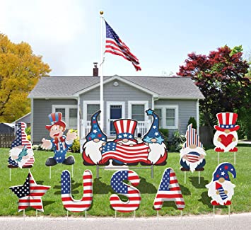 LUCKKYY 10pack Memorial Day Yard Sign Decorations-4th of July Decorations Outdoor-Weatherproof Corrugated Plastic Independence Day Party Lawn Signs with Stakes. (Blue red)