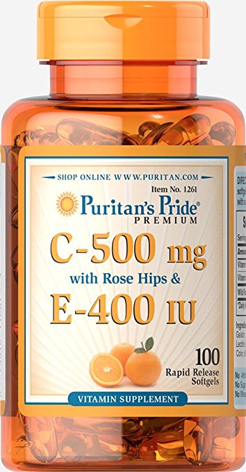 Puritan's Pride Vitamin C & E 500 mg/400 IU with Rose Hips-100 Softgels