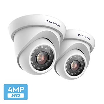 2-Pack Amcrest UltraHD 4MP Outdoor Camera Dome Security Camera IP67 Weatherproof 98ft IR Night Vision, 100° Wide Angle, Home Security, White (2PACK-AMC4MDM28P-W)