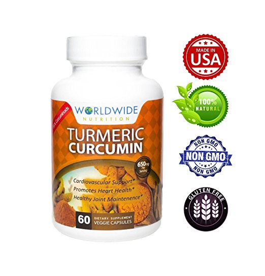 Worldwide Nutrition Turmeric Curcumin Supplement 95% Standardized Curcuminoids With BioPerine - 60 Veggie Capsules
