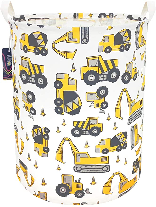 HKEC 19.7"Waterproof Foldable Storage Bin, Dirty Clothes Laundry Basket, Canvas Organizer Basket for Laundry Hamper, Toy Bins, Gift Baskets, Bedroom, Clothes, Baby Hamper (Yellow Excavator)