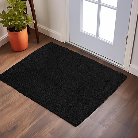 Super Area Rugs Farmhouse Jute Braided Rug - Reversible Natural Fiber- Eco Friendly Rug for Living Room - Kitchen - Entryway Hand Woven, Black, Rectangle 2' X 3'