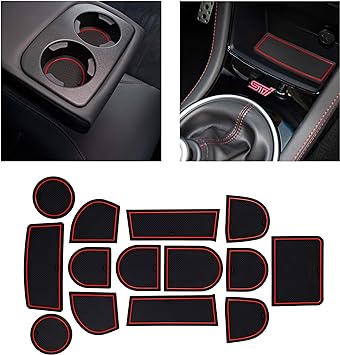 CupHolderHero fits Subaru WRX STI Accessories 2015-2021 Premium Custom Interior Non-Slip Anti Dust Cup Holder Inserts, Center Console Liner Mats, Door Pocket Liners 14-pc Set (Red Trim)
