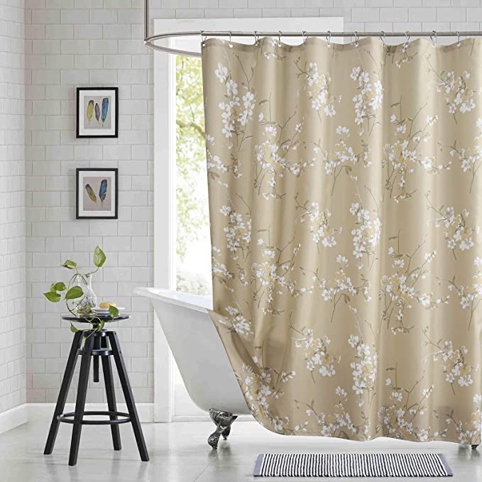 DS CURTAIN Silk Flowers Fabric Plum Blossom Printed Waterproof Polyester Shower Curtain for Bathroom,72" W x Extra 78" H