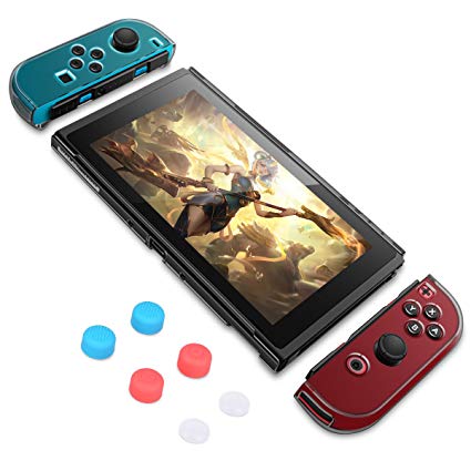 Nintendo Switch Case Dockable, HEYSTOP Upgraded Scratch Free Ultra Slim Protective Cover Case Clear-Black with 6 Thumb Grips Caps for Nintendo Switch Console and Nintendo Switch Joy-Con Controller