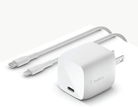 Belkin USB-PD GaN Charger 30W(USB-C Fast Charger for iPhone,MacBook Air,iPad Pro,Pixel, Galaxy, More) iPhone Fast Charger, USB-C Power Delivery with 1M(3.3ft) PVC USB-C to Lightning Cable (WCH001dq)