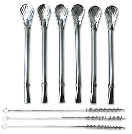 Mate Tea Cocktail Bombilla Metal Filtered Straws Dependable Stainless Steel Made to Filter Sediment Drinking Straw For Gourd Yerba Loose Leaf Tea Mojitos Infused Drinks Clean Brush Multi Piece set (9)