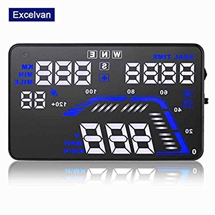 Excelvan 5.5'' Universal GPS Car Vehicle-mounted HUD Head Up Display Dashboard Mounted Projector Speed Warning Speedometers Compatible with All Cars