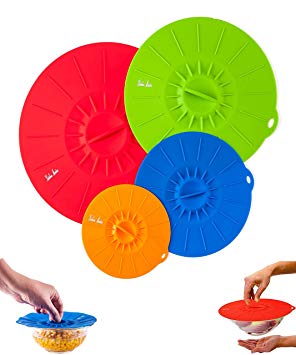 Kitchen Meister Reusable Silicone Suction Covers and Bowl Lids, Set of 4. 11 Â½, 10, 8 and 6 Inch, 4 Colors