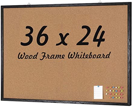 36 x 24 Corkboard with Black Wood Frame, Bulletin Board Wall Mounted Pin Board for Office, Home